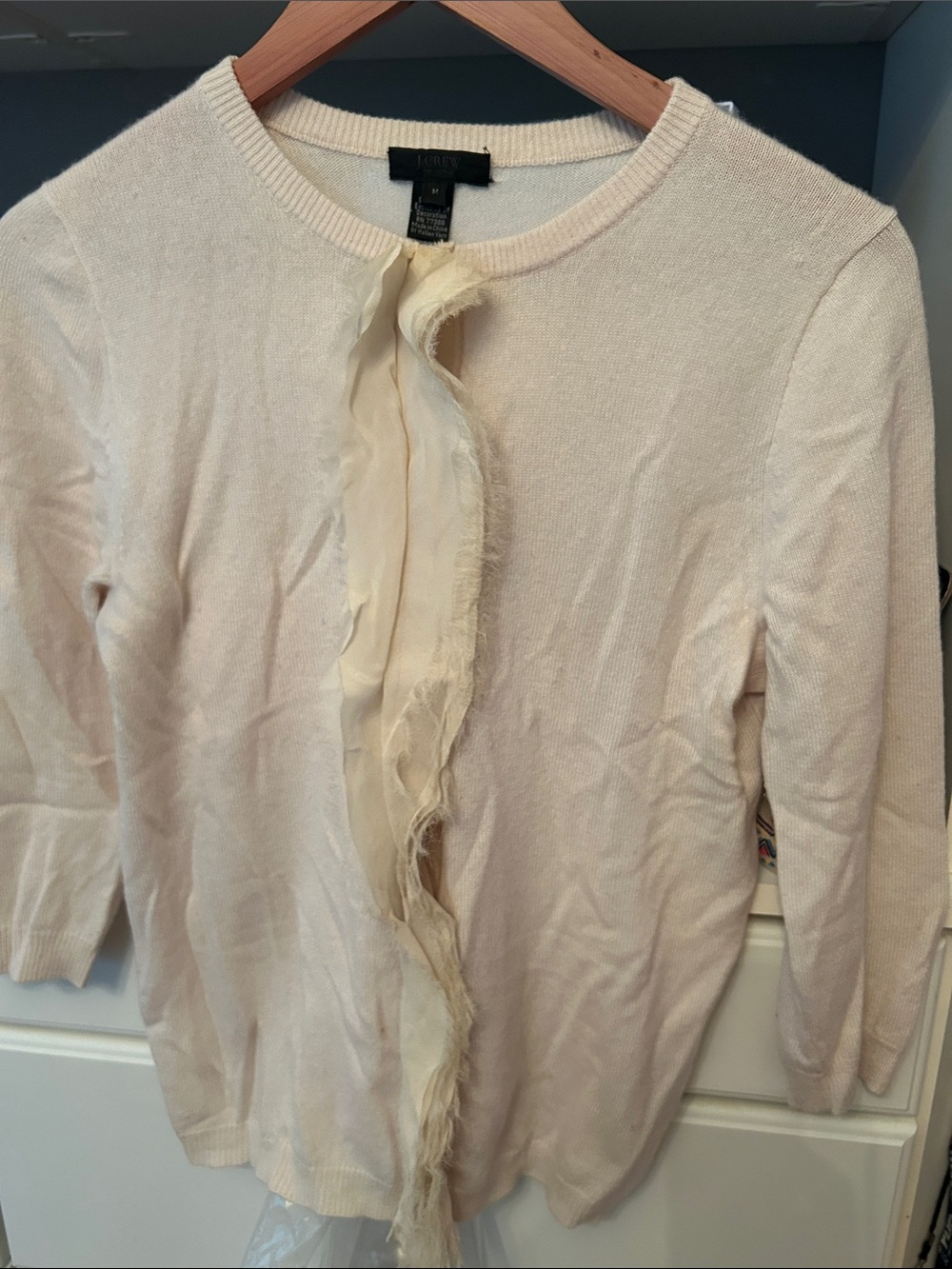 Light Cream Ruffled Front Cardigan JCrew Collection 100% cashmere M
